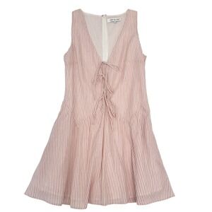 Sofie the Label Striped Lace Up V Neck Sleeveless Mini Dress Women's Size L